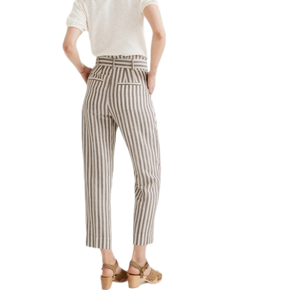 MADEWELL Striped Linen-Blend Paperbag Pants Size 2 - Picture 3 of 13